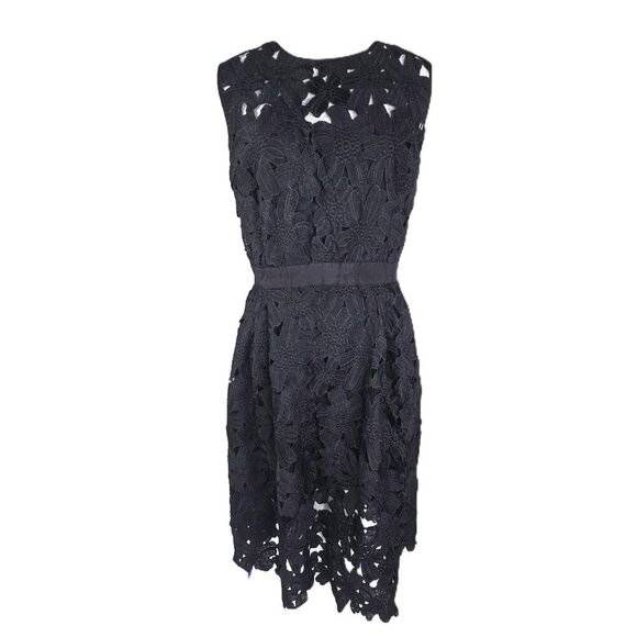 CARMEN MARC VALVO Black Floral Crochet Lace Sleeveless Fit Flare Midi Dress - Picture 1 of 10